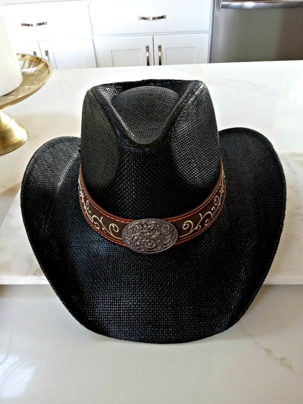 NEW! VEGAN LEATHER TRIM COWBOY HAT